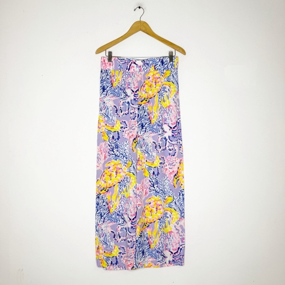 Lilly Pulitzer Wide Leg Pants XS Multicolor Tropical Print Rayon 34” Inseam - Picture 1 of 6